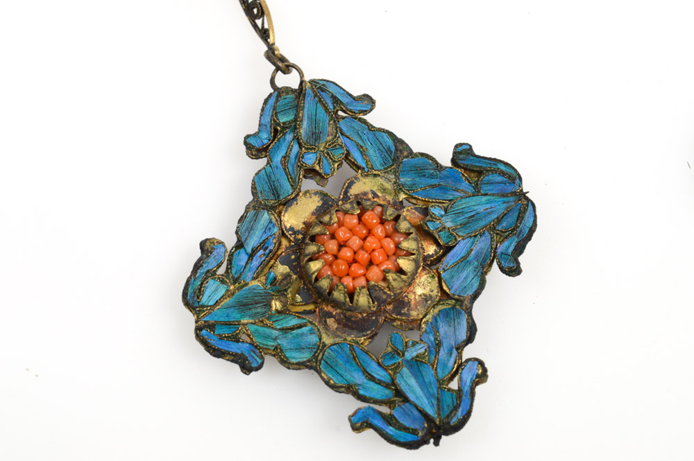 Antique Kingfisher Feather Earrings