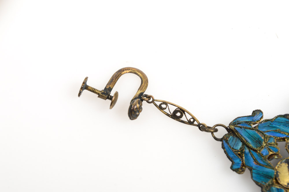 Antique Kingfisher Feather Earrings