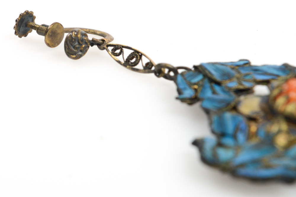 Antique Kingfisher Feather Earrings