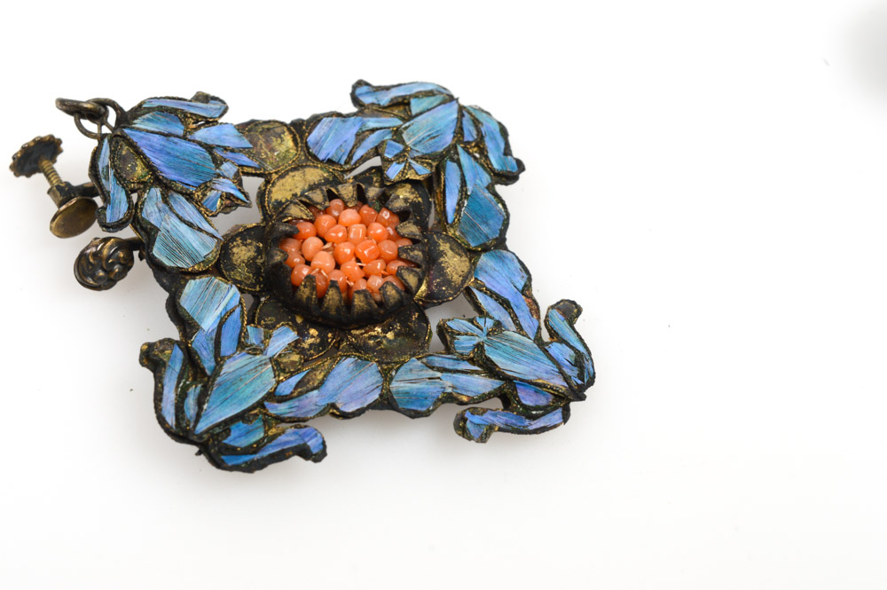 Antique Kingfisher Feather Earrings