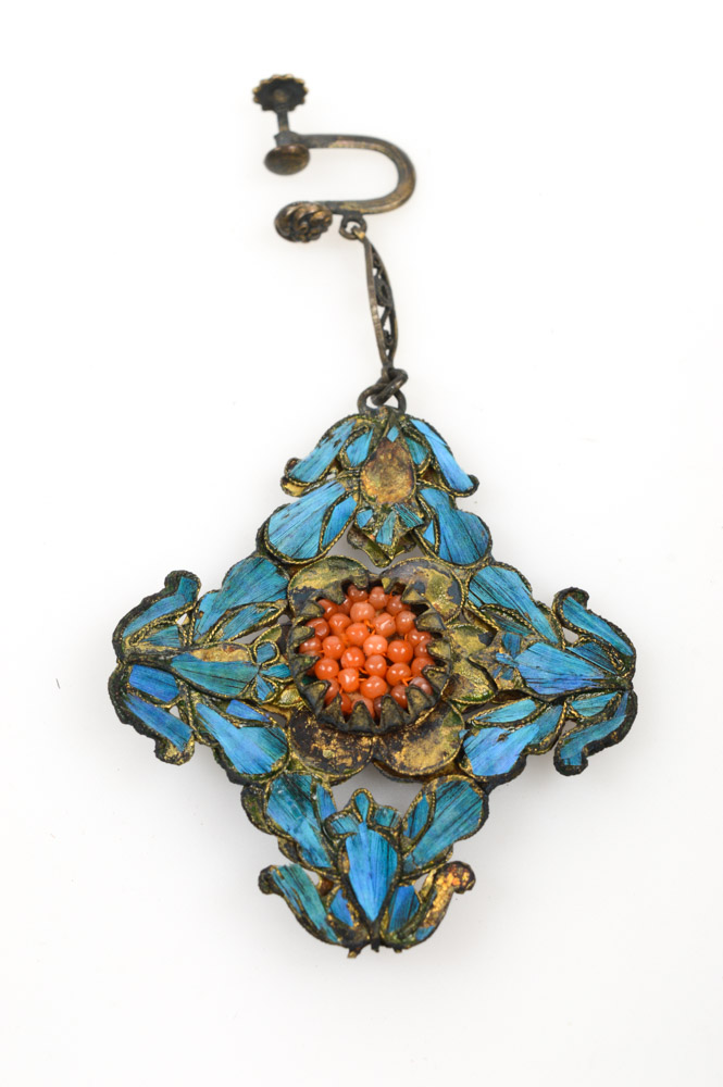 Antique Kingfisher Feather Earrings