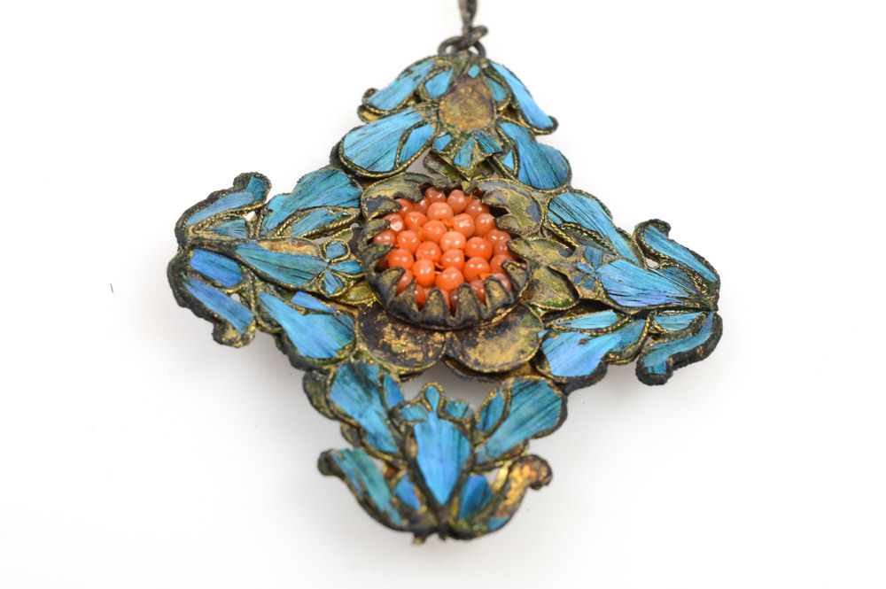 Antique Kingfisher Feather Earrings