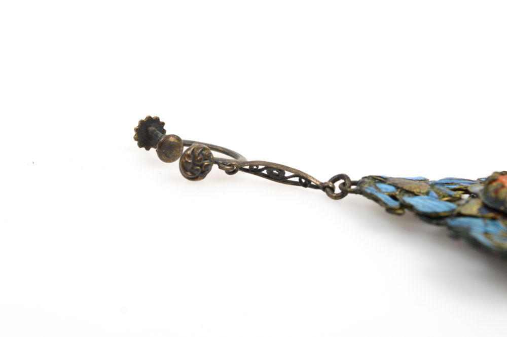 Antique Kingfisher Feather Earrings