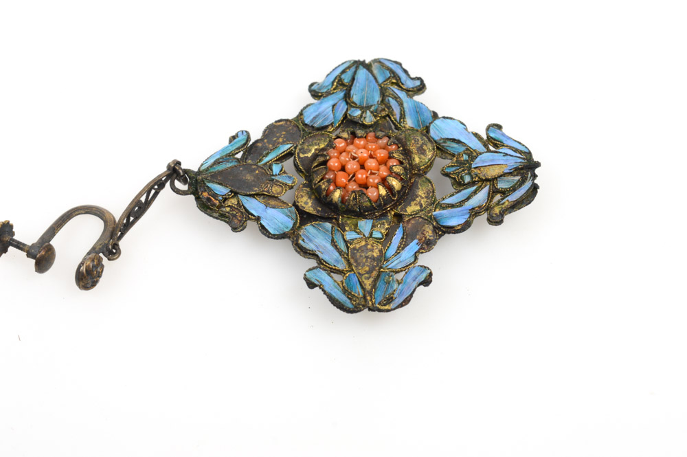 Antique Kingfisher Feather Earrings