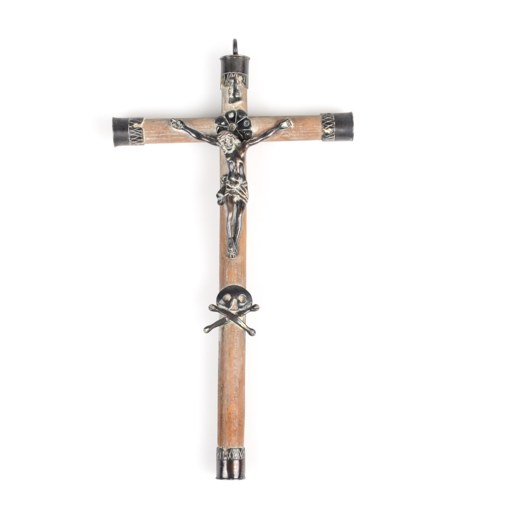 Antique Southwestern Silver and Wood Crucifix