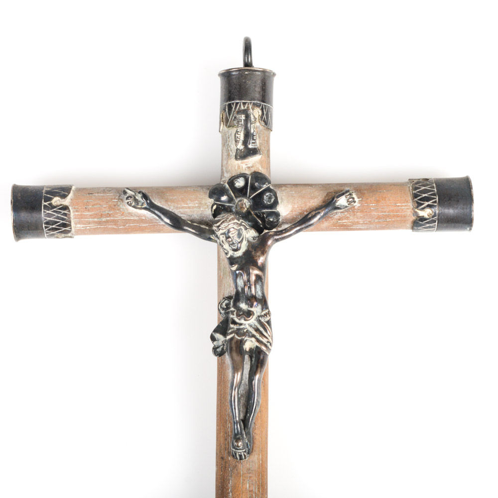 Antique Southwestern Silver and Wood Crucifix