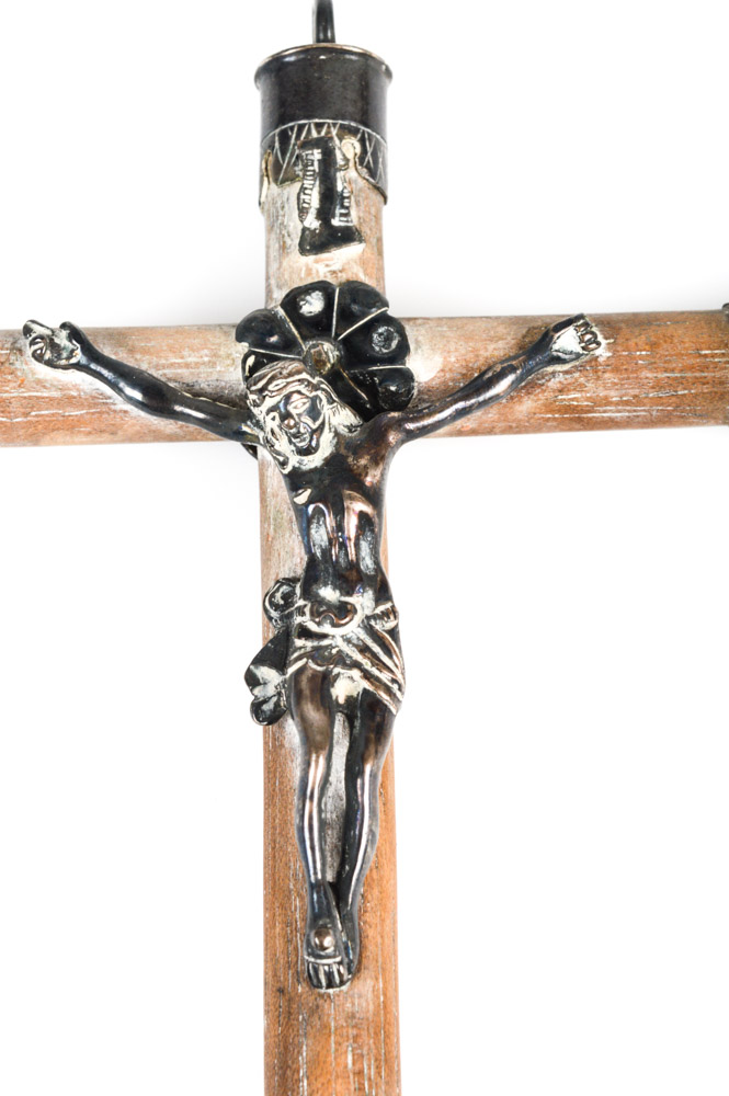 Antique Southwestern Silver and Wood Crucifix