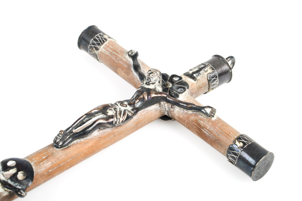 Antique Southwestern Silver and Wood Crucifix