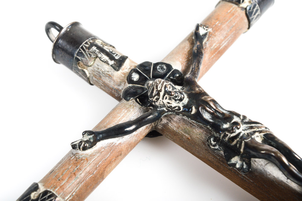 Antique Southwestern Silver and Wood Crucifix