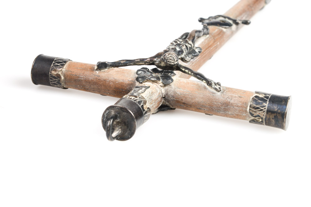 Antique Southwestern Silver and Wood Crucifix