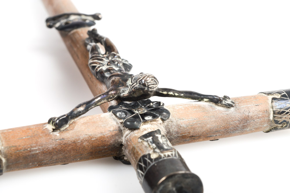 Antique Southwestern Silver and Wood Crucifix