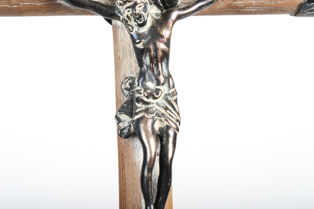 Antique Southwestern Silver and Wood Crucifix