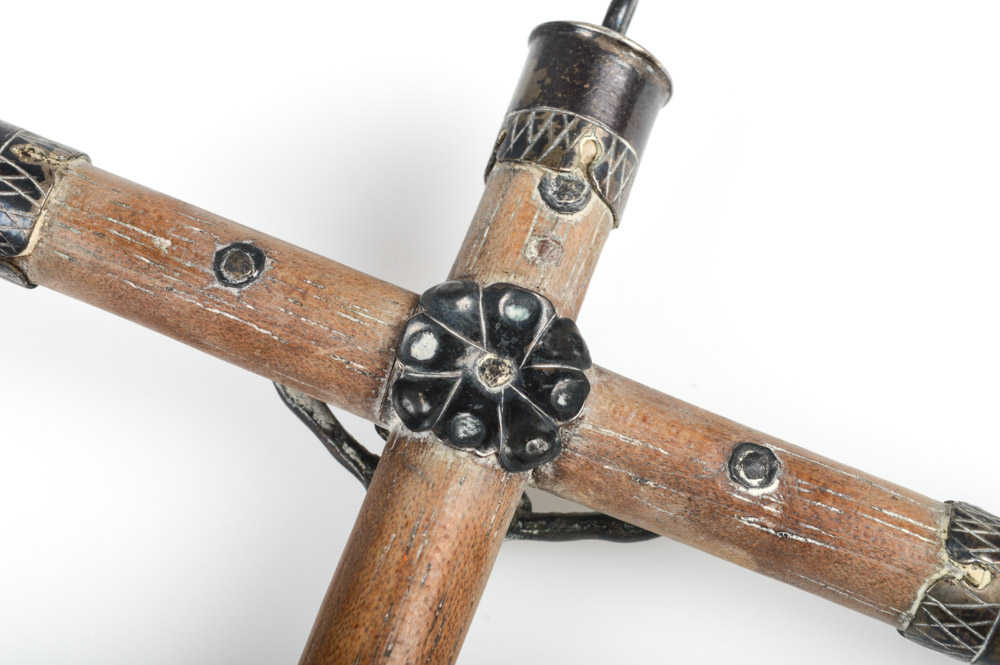 Antique Southwestern Silver and Wood Crucifix