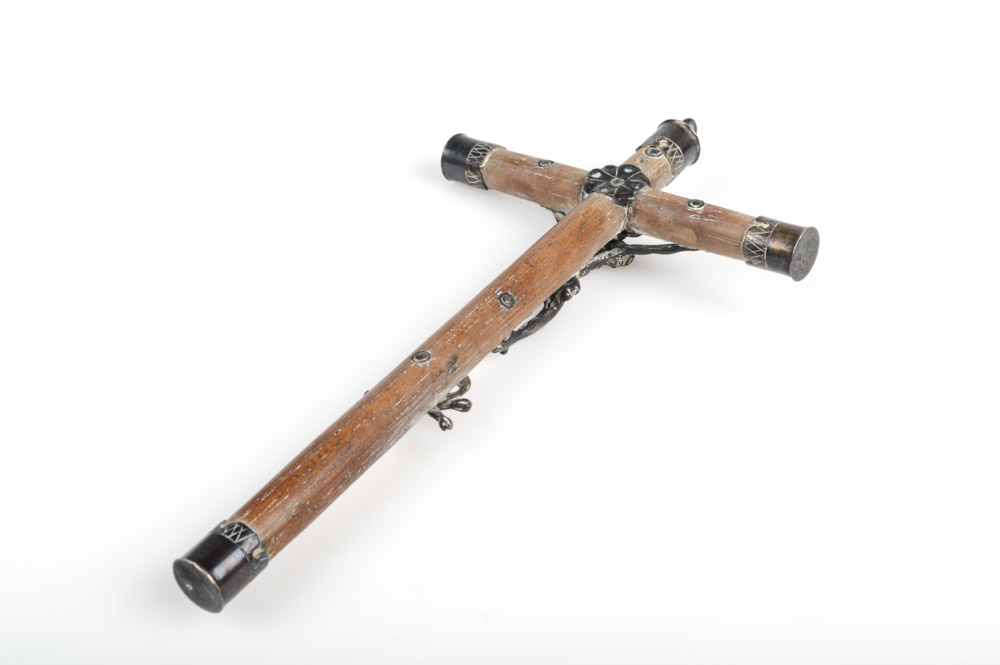 Antique Southwestern Silver and Wood Crucifix