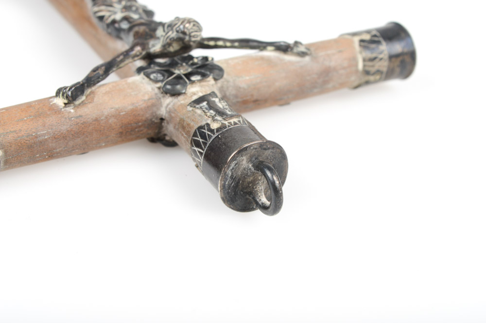 Antique Southwestern Silver and Wood Crucifix