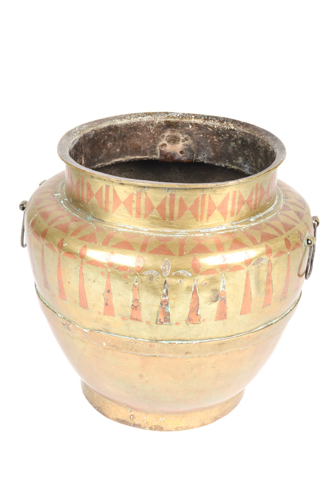 Antique Brass Urn with Copper Inlay