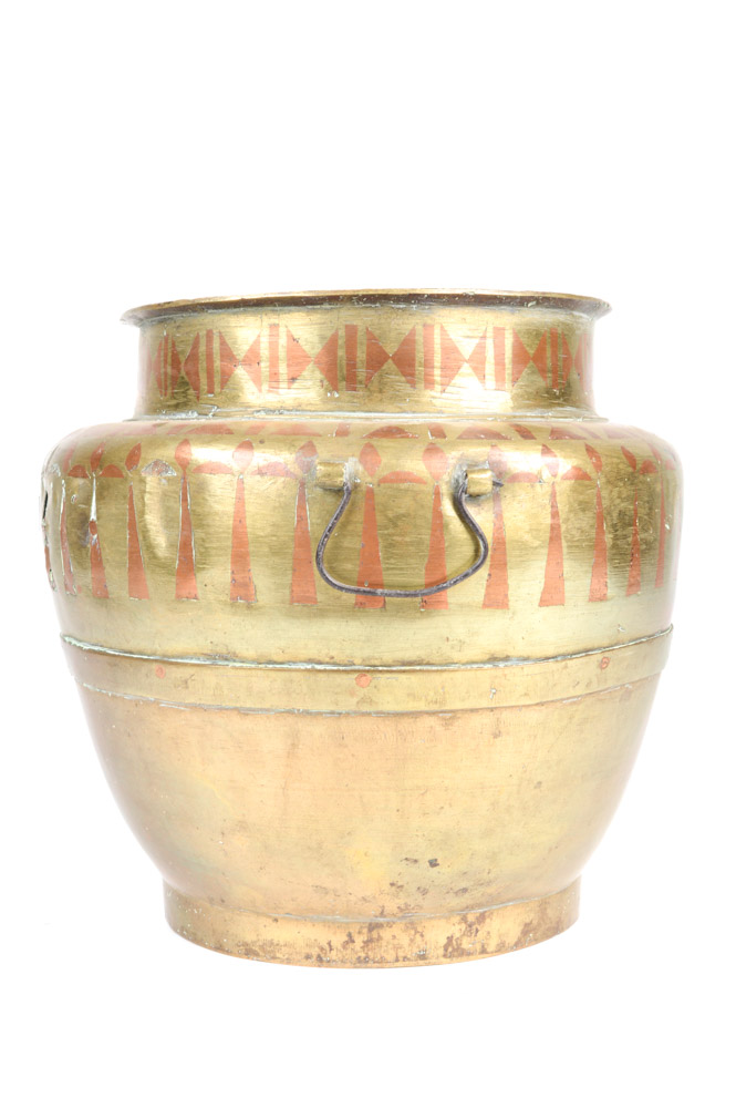 Antique Brass Urn with Copper Inlay