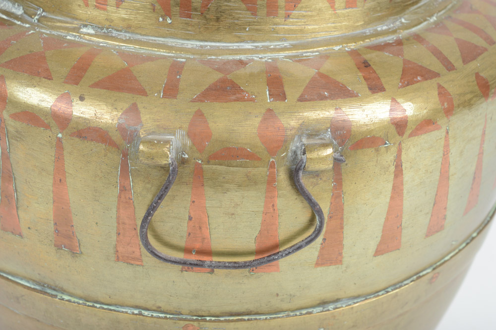 Antique Brass Urn with Copper Inlay