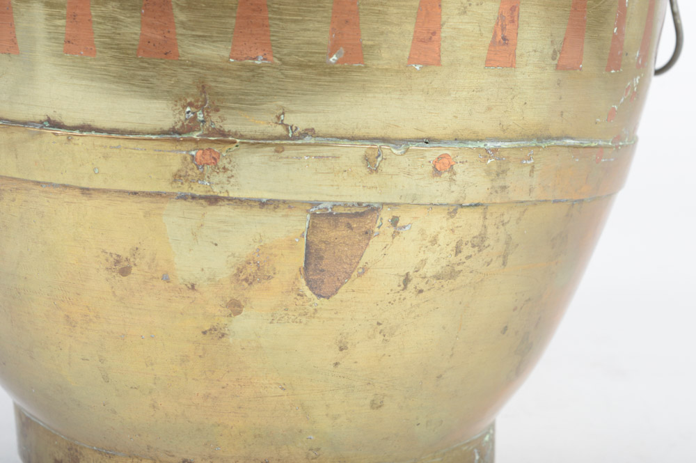 Antique Brass Urn with Copper Inlay