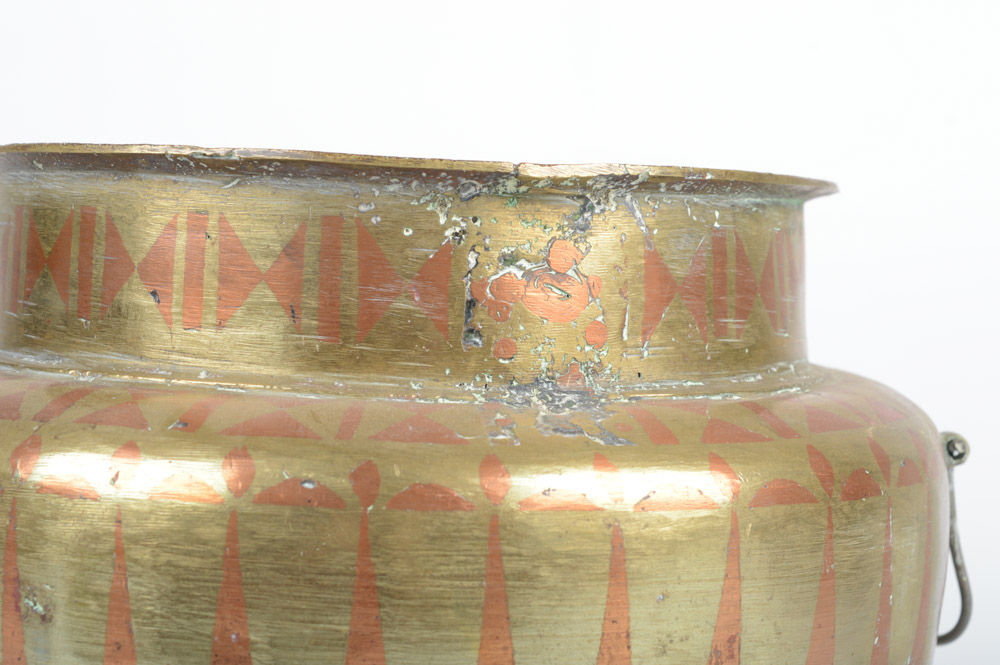Antique Brass Urn with Copper Inlay