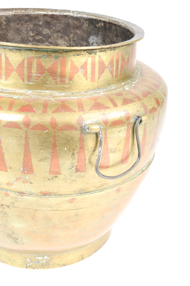 Antique Brass Urn with Copper Inlay