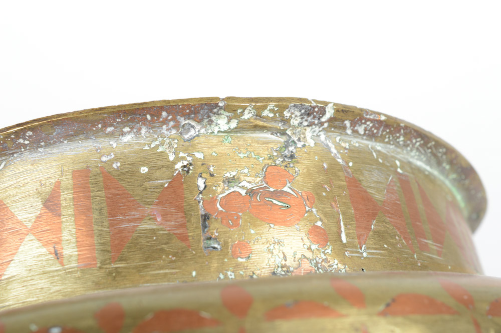 Antique Brass Urn with Copper Inlay