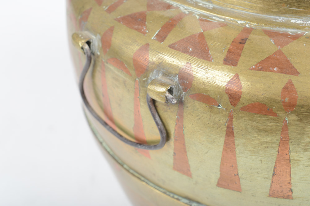 Antique Brass Urn with Copper Inlay