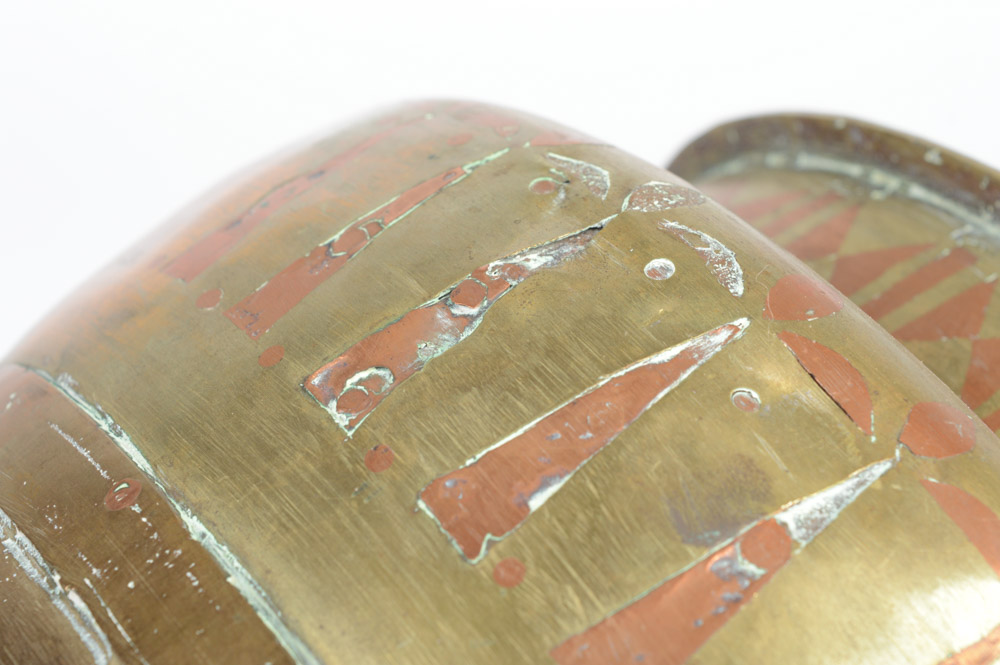Antique Brass Urn with Copper Inlay