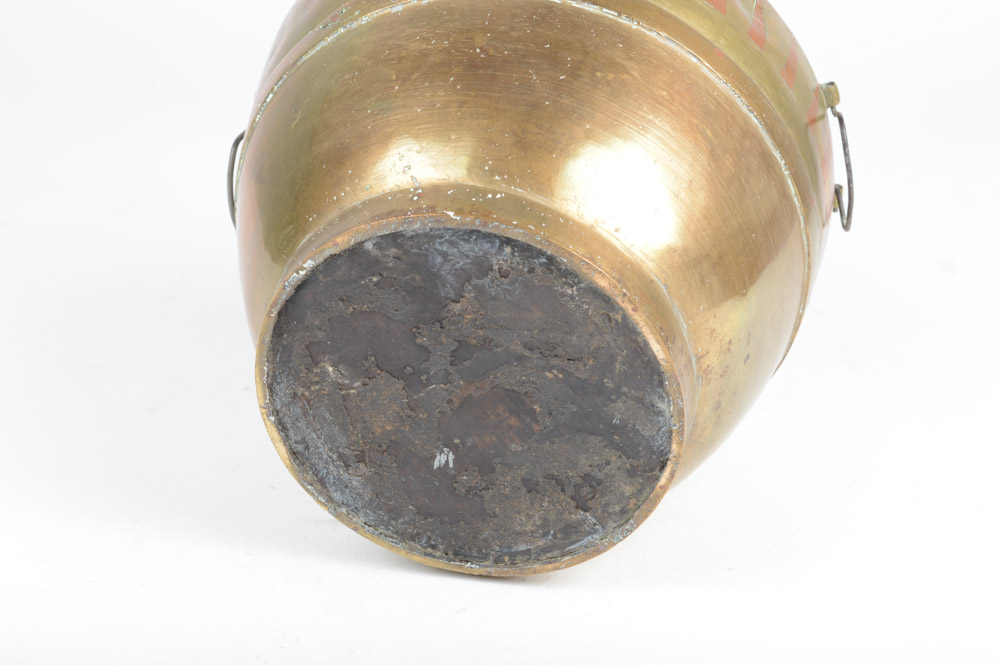 Antique Brass Urn with Copper Inlay