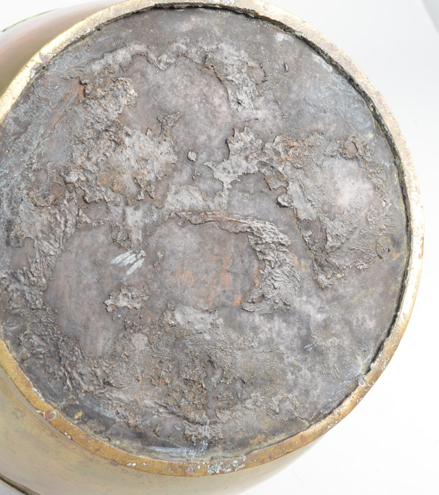 Antique Brass Urn with Copper Inlay