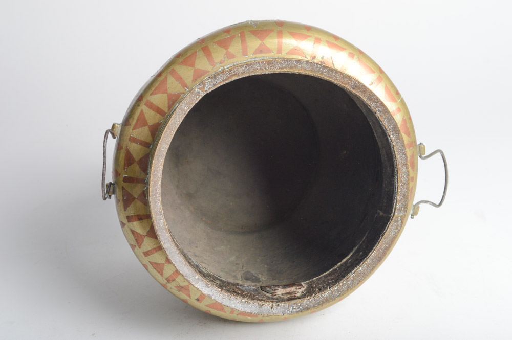 Antique Brass Urn with Copper Inlay