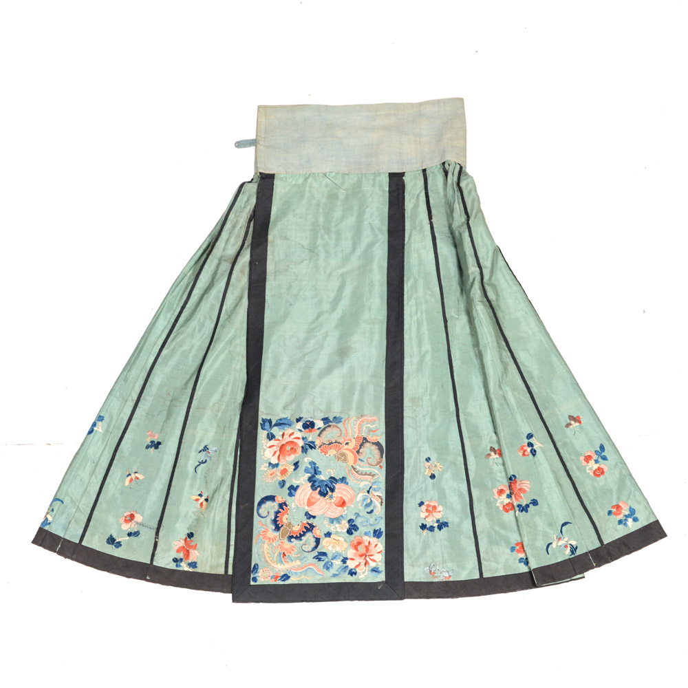 Chinese Late 19th Century Hand Embroidered Silk Skirt