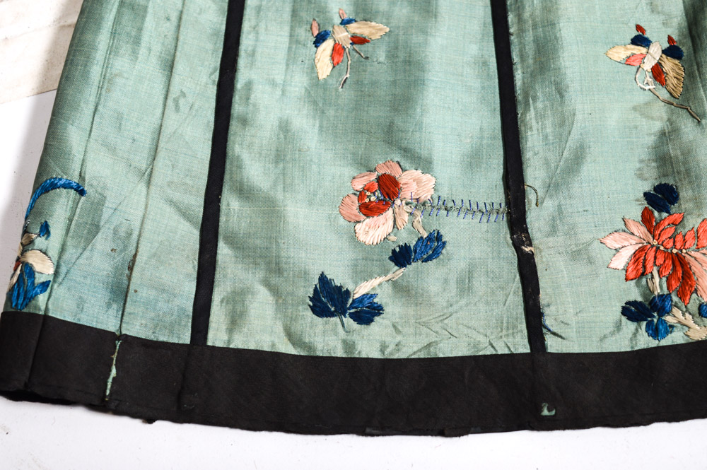 Chinese Late 19th Century Hand Embroidered Silk Skirt