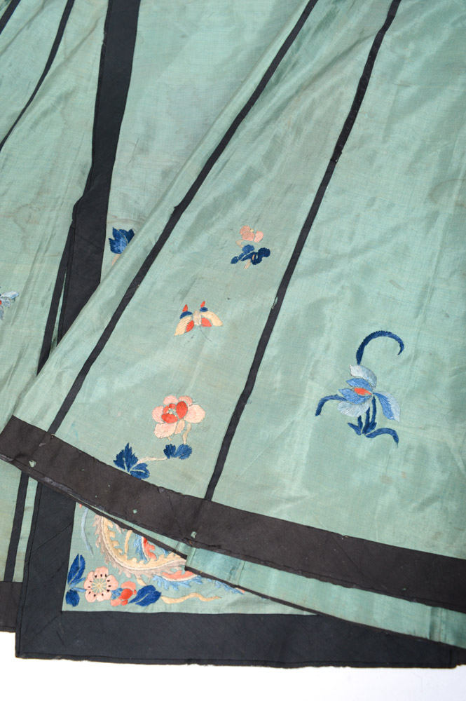 Chinese Late 19th Century Hand Embroidered Silk Skirt