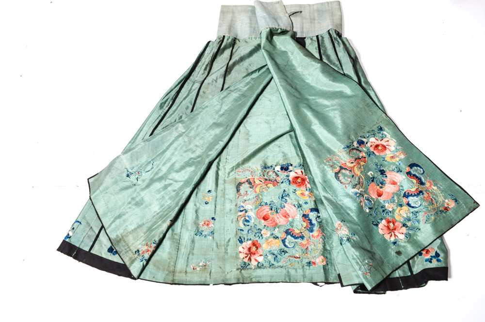 Chinese Late 19th Century Hand Embroidered Silk Skirt