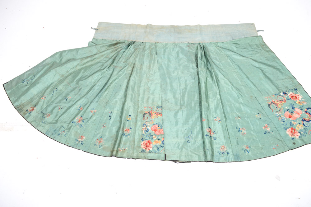 Chinese Late 19th Century Hand Embroidered Silk Skirt