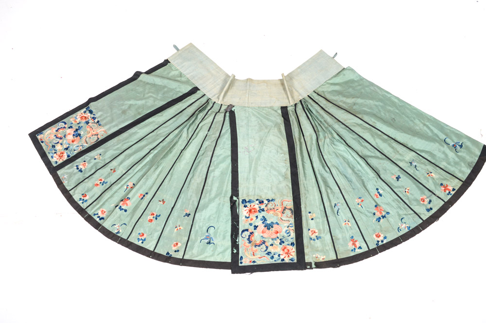 Chinese Late 19th Century Hand Embroidered Silk Skirt