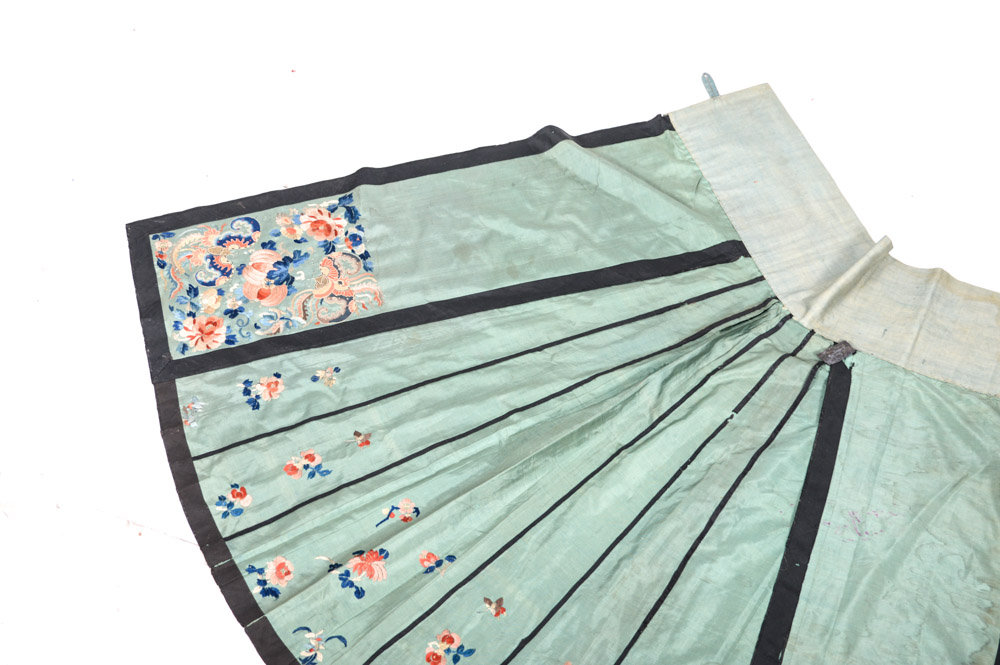Chinese Late 19th Century Hand Embroidered Silk Skirt