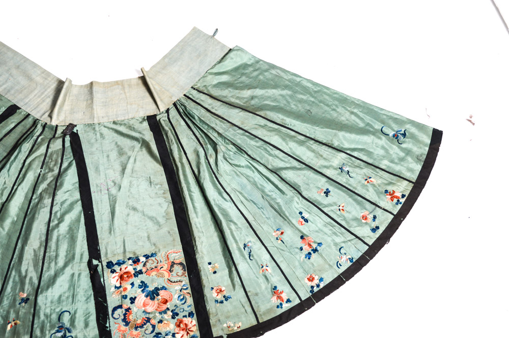 Chinese Late 19th Century Hand Embroidered Silk Skirt