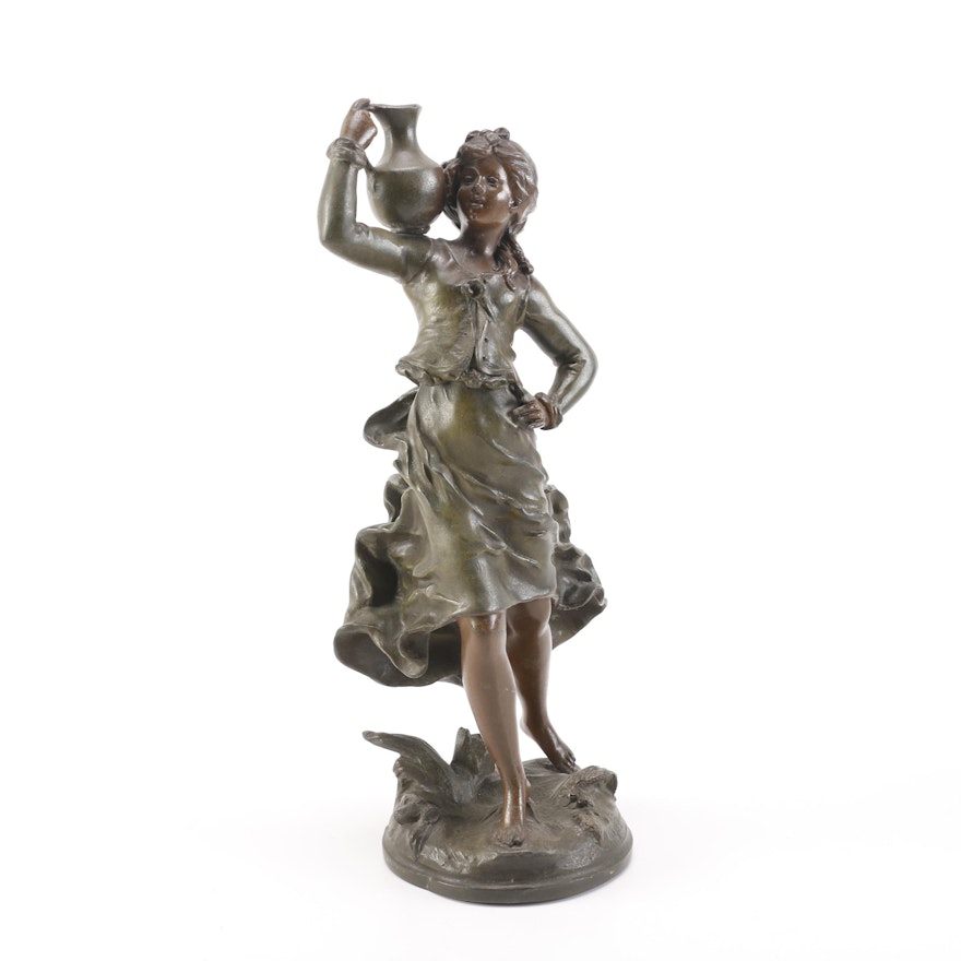 Spelter Sculpture of Girl With a Jug