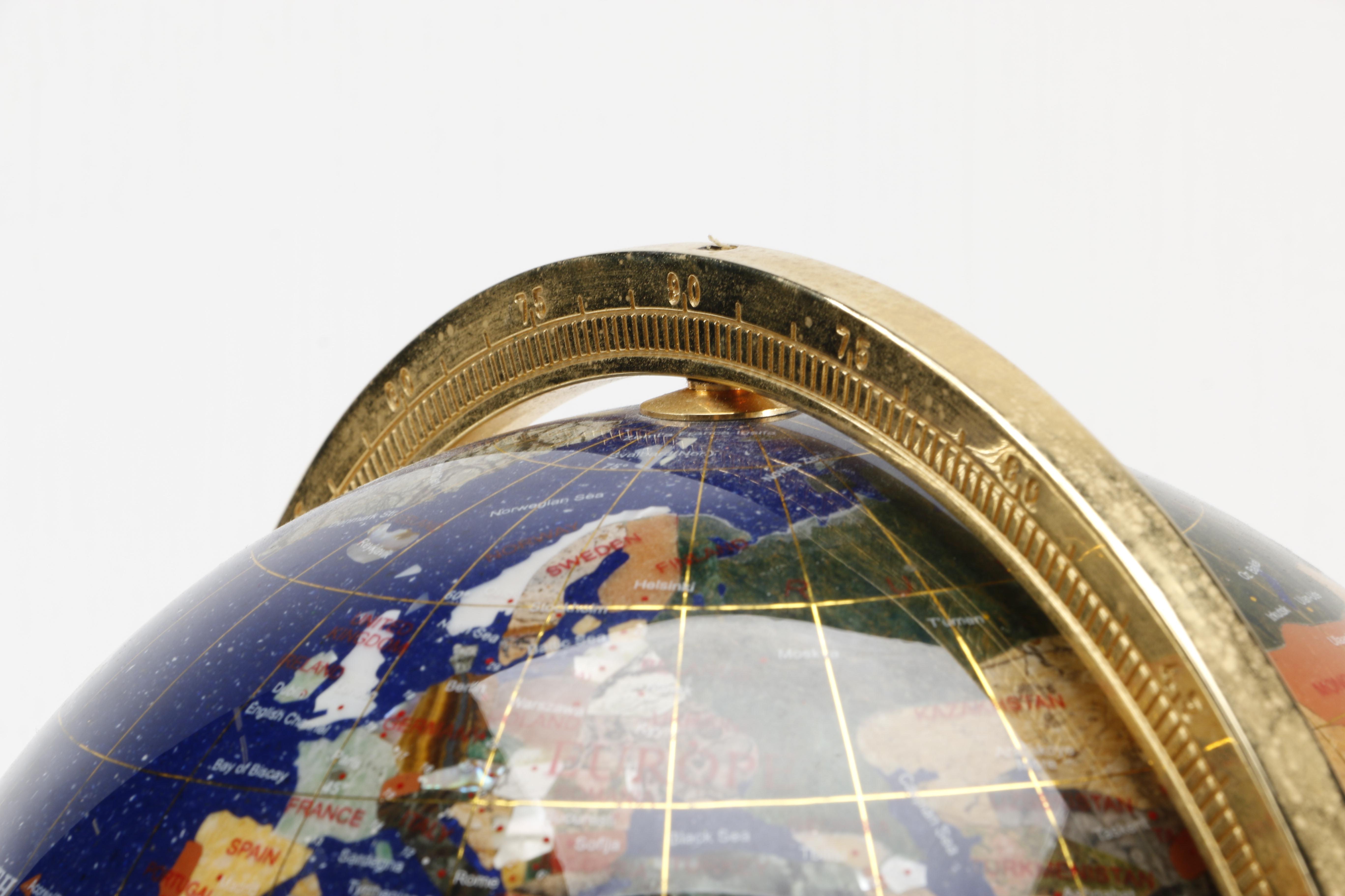 Globe with Stone Inlay on Brass Stand