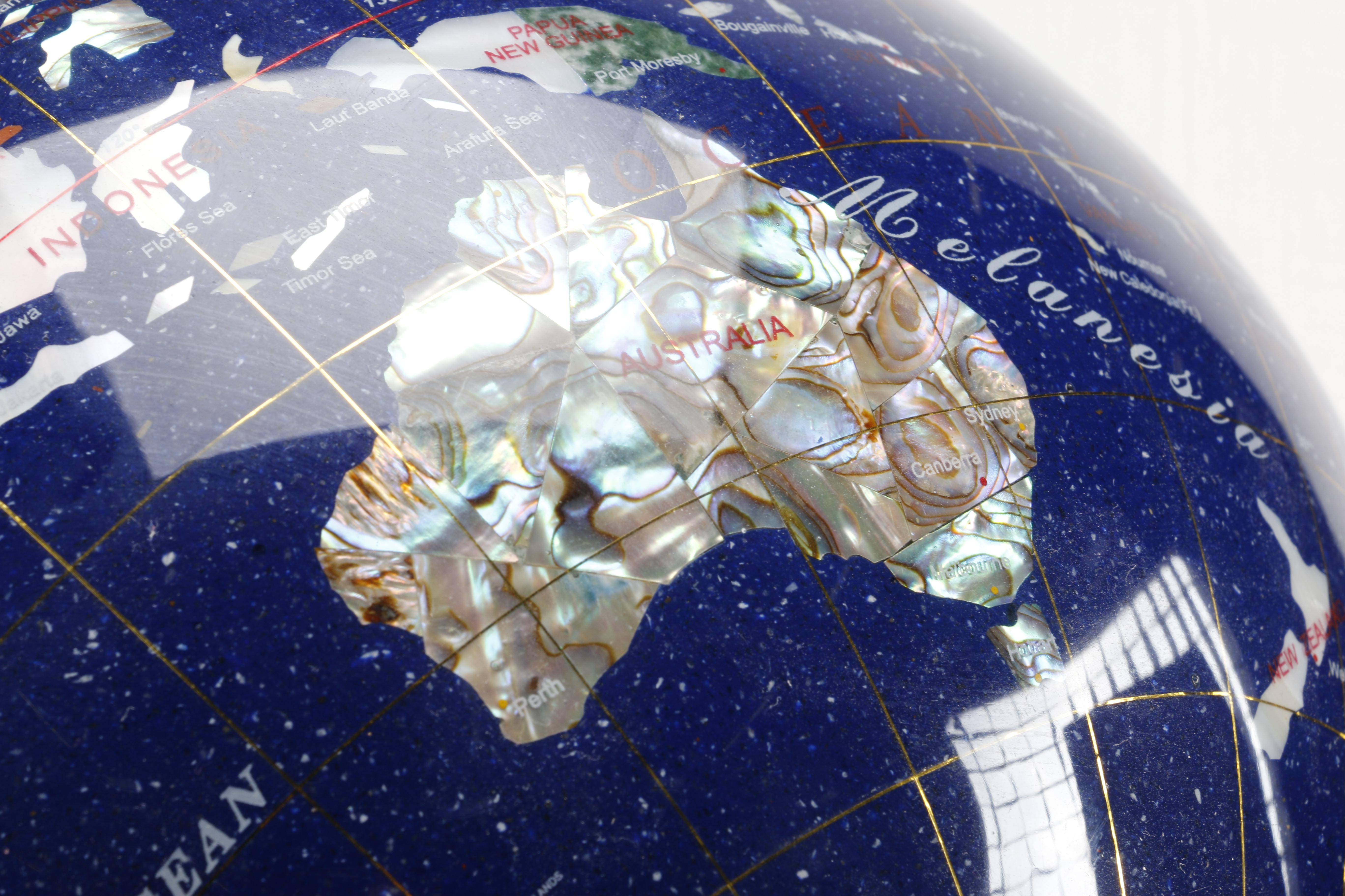 Globe with Stone Inlay on Brass Stand