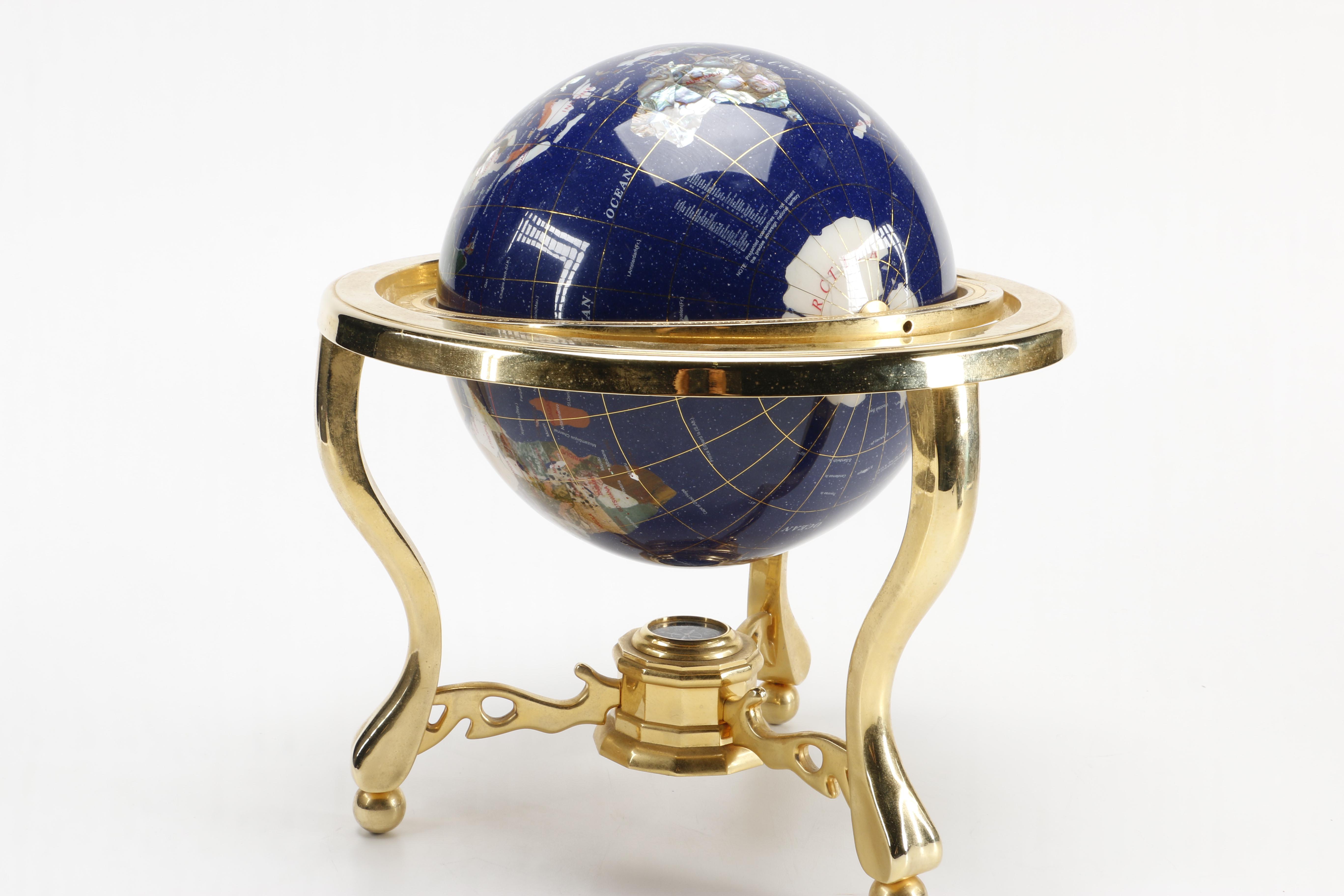 Globe with Stone Inlay on Brass Stand