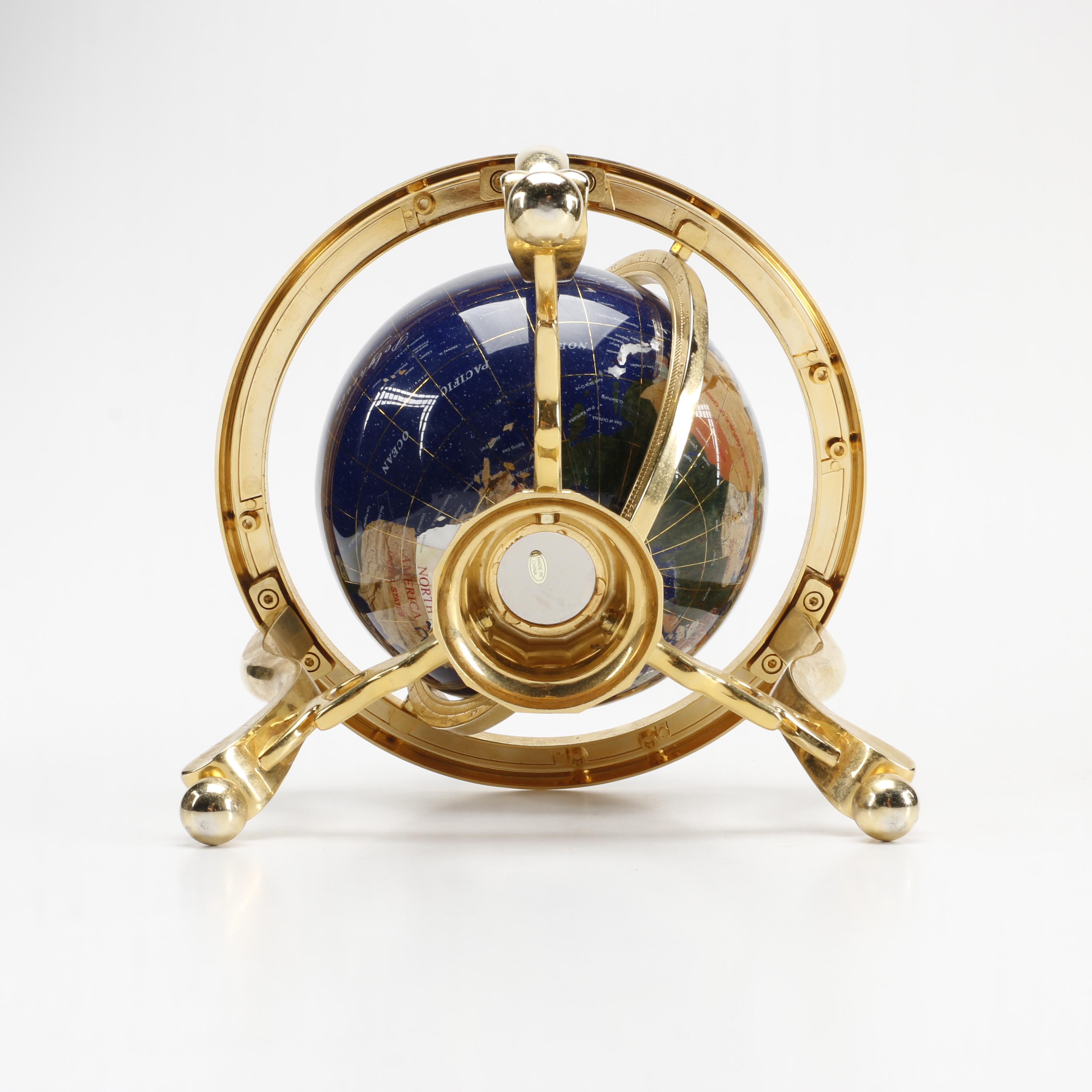 Globe with Stone Inlay on Brass Stand