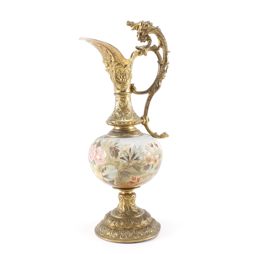 Brass Ewer With Hand-Painted Body