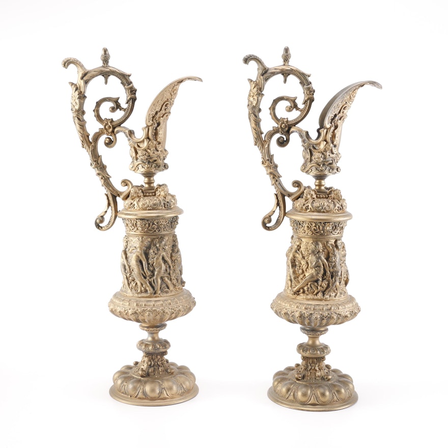 Brass Ewers With Ornate Relief Details