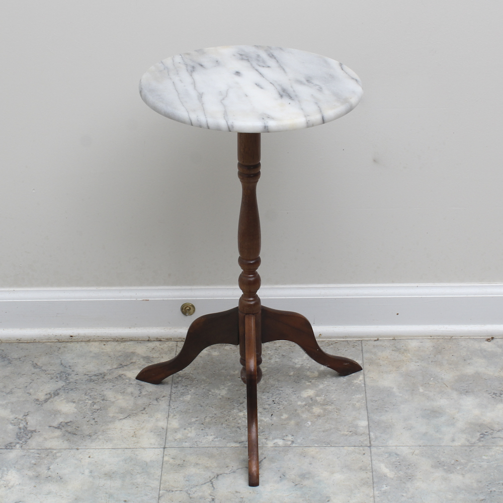 Small Marble Top and Mahogany Accent Table