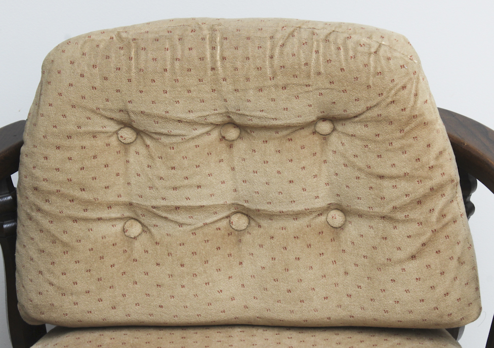 Low Mahogany Armchair With Welted Cushions