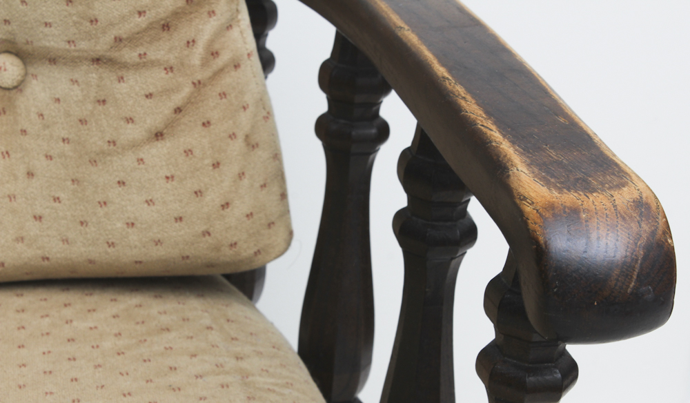 Low Mahogany Armchair With Welted Cushions