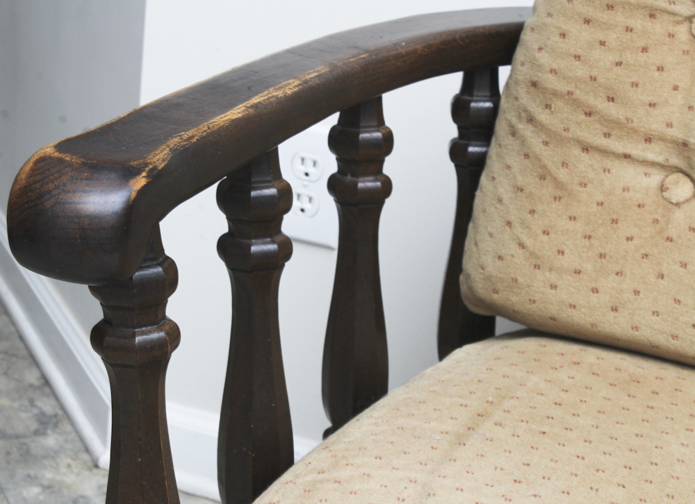 Low Mahogany Armchair With Welted Cushions